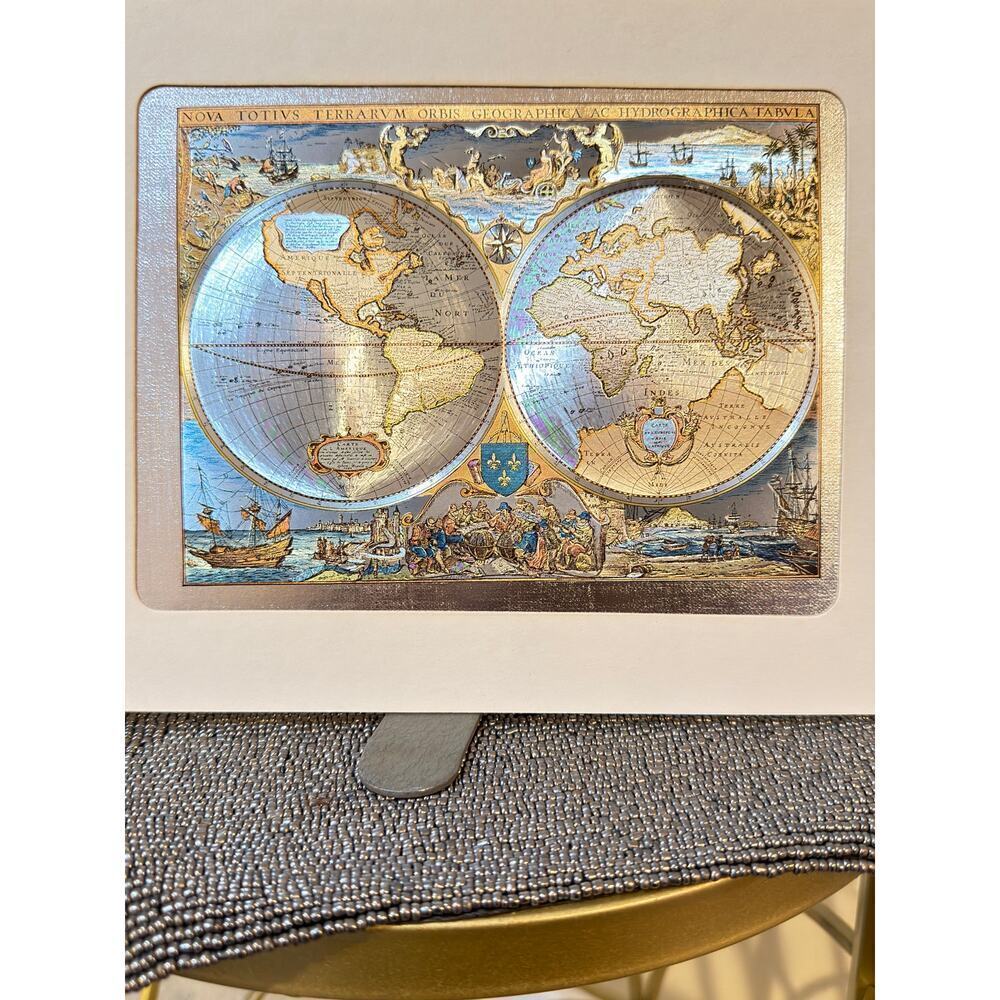 Dufex Foil World Map Print Nova Totius Terrarum Orbis 12”F.J. Warren England